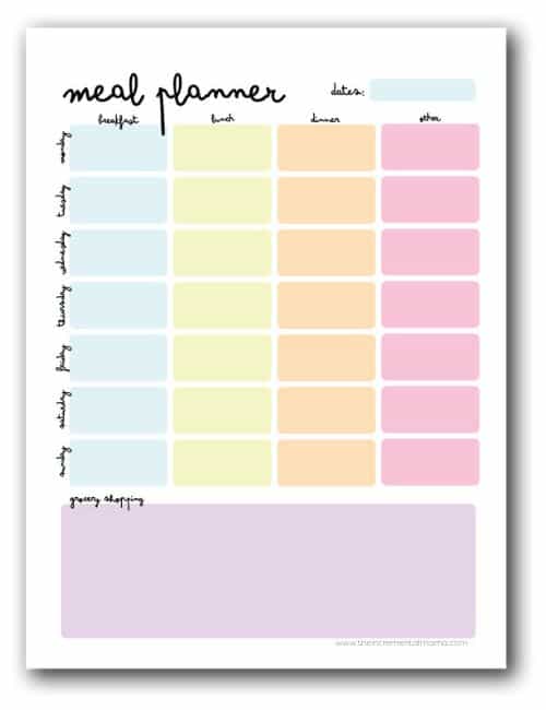 colorful meal planning template