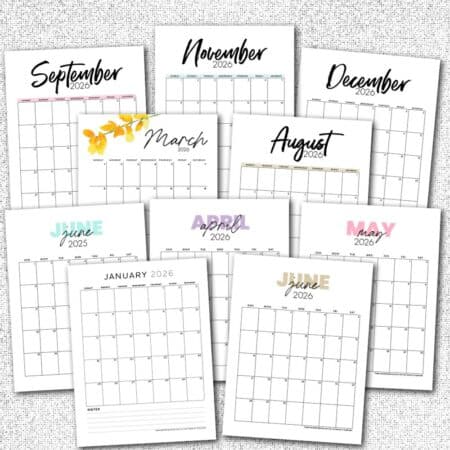free monthly calendar PDFs