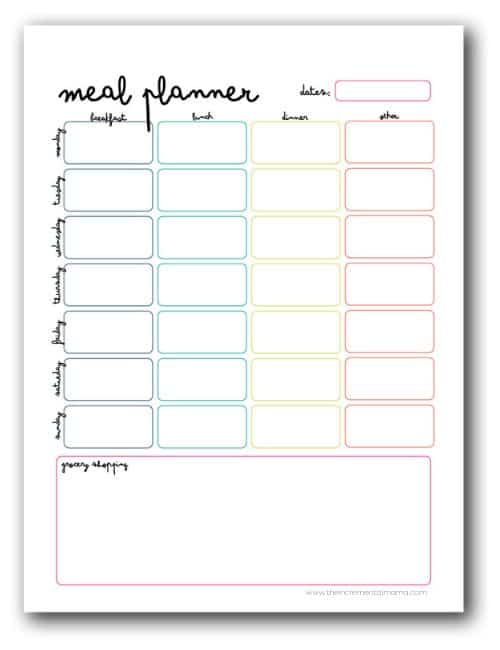 Meal planner PDF rainbow outline