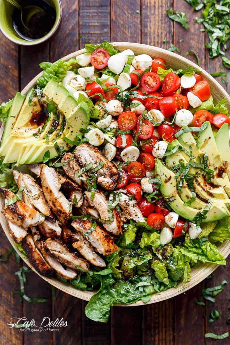 ealth and easy summer salad - chicken avocado caprese salad 