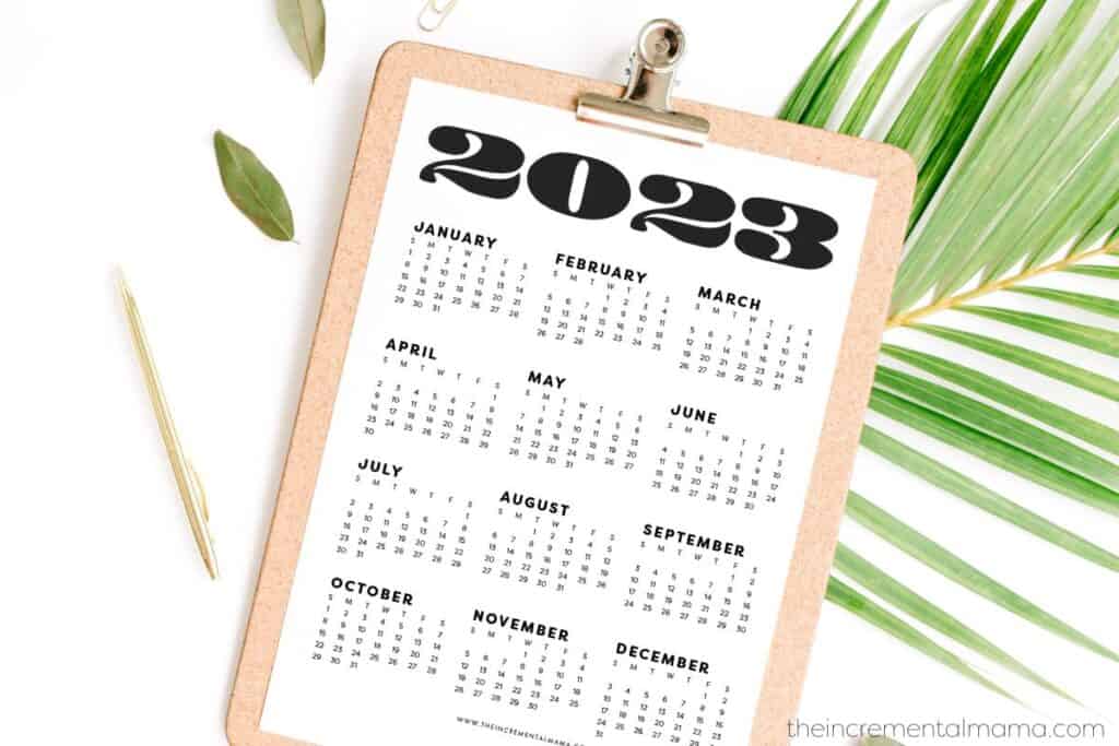 simple one page 2023 calendar design