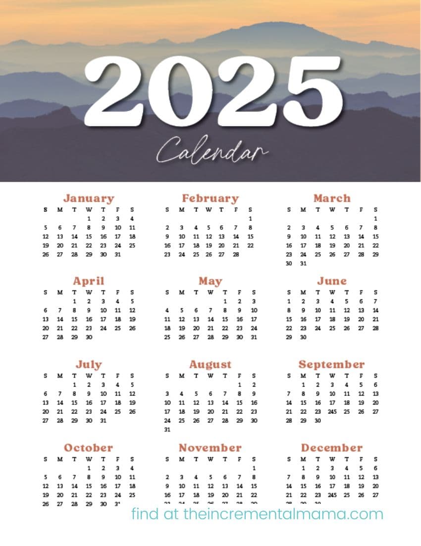 12 Free Printable OnePage Yearly Calendars 2025, 2026, 2027 The