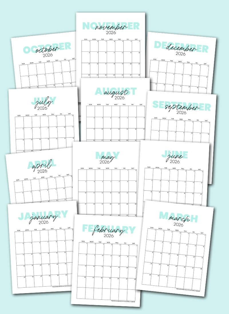 Cute 2026 Monthly Calendar Free Printable