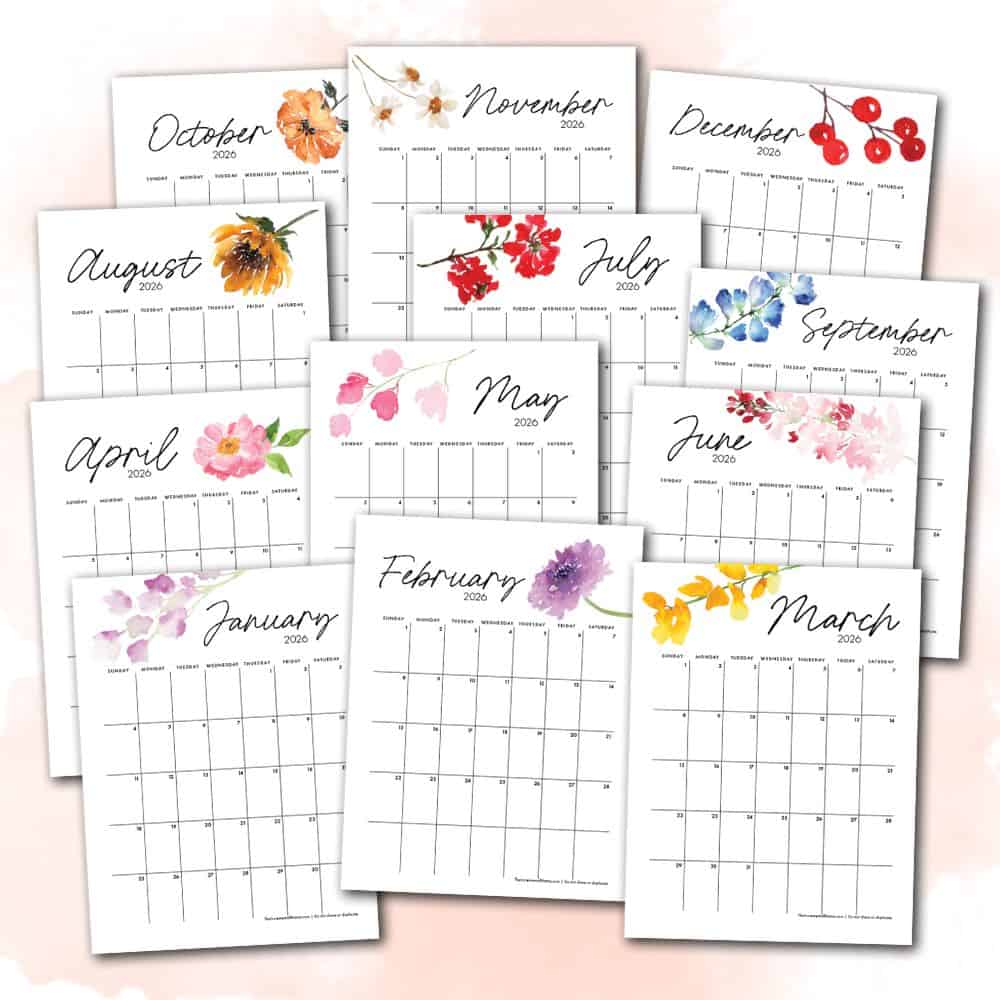 pretty floral calendar printables