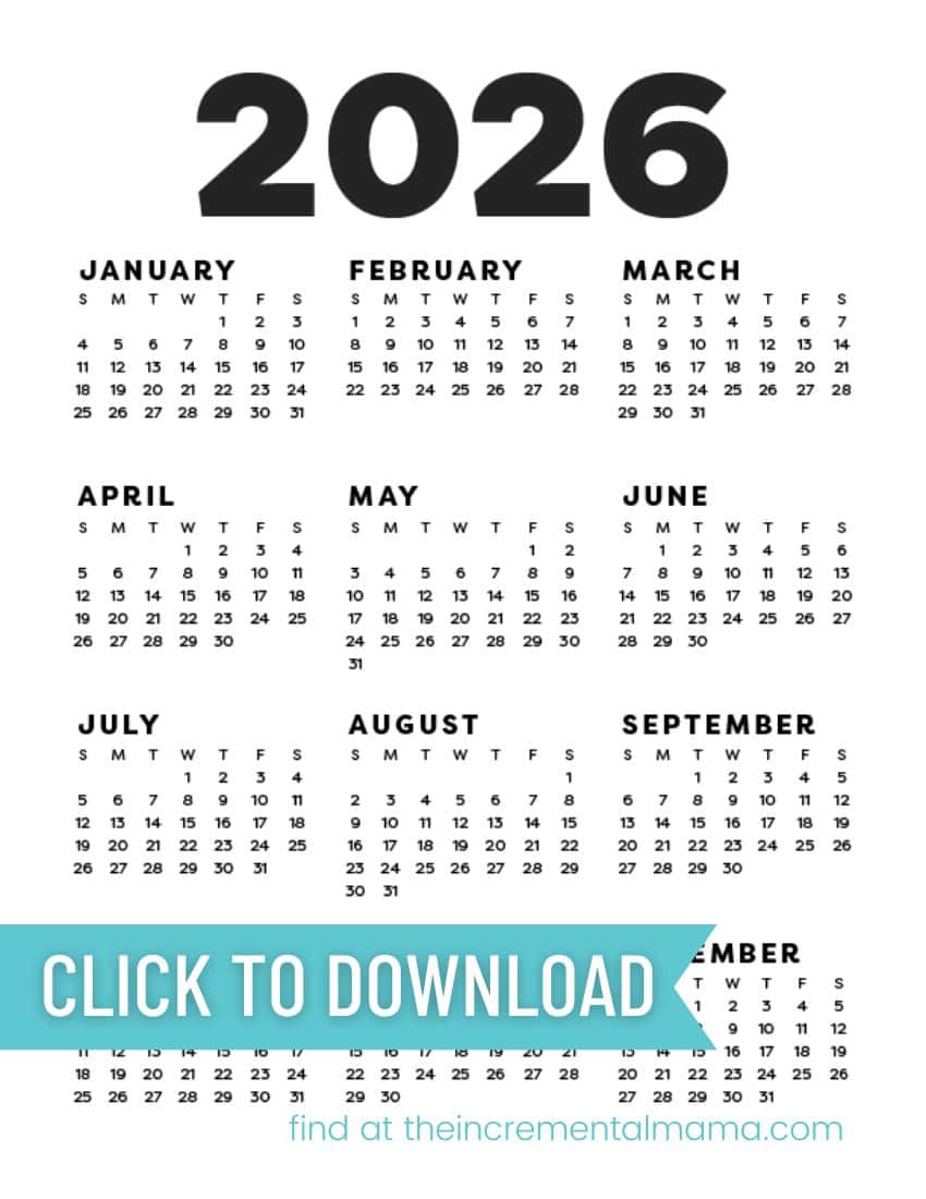 12 Free Printable One-Page Yearly Calendars - 2025, 2026, 2027 - The ...