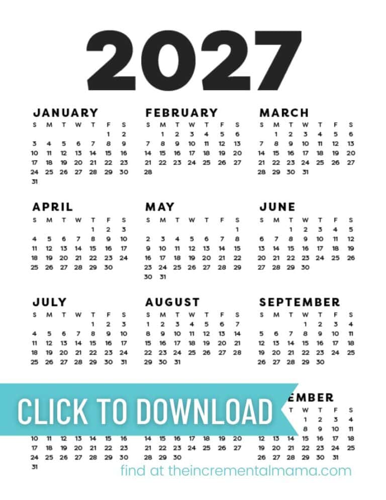 12 Free Printable One-Page Yearly Calendars - 2025, 2026, 2027 - The ...