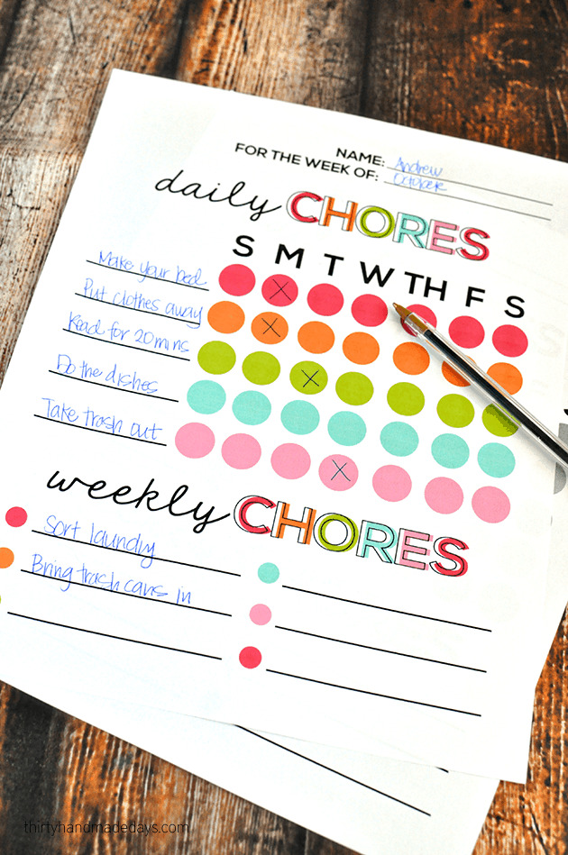 weekly chore chart editable