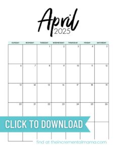 Free Printable 2025 Monthly Calendar Templates - The Incremental Mama