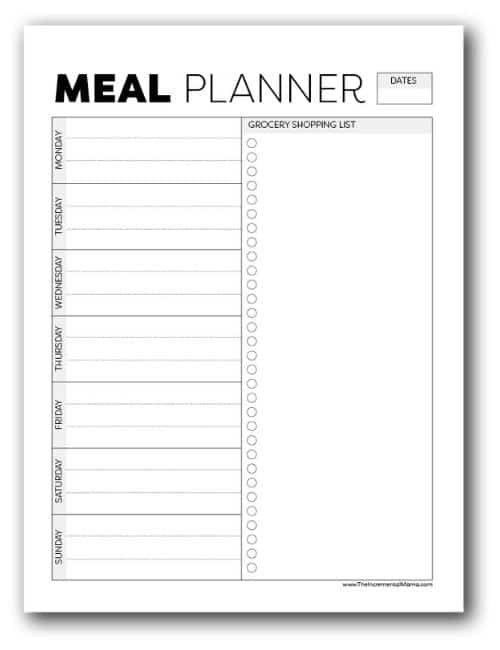 Monday Start meal planner template