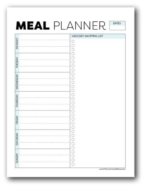 blue meal planner free printable