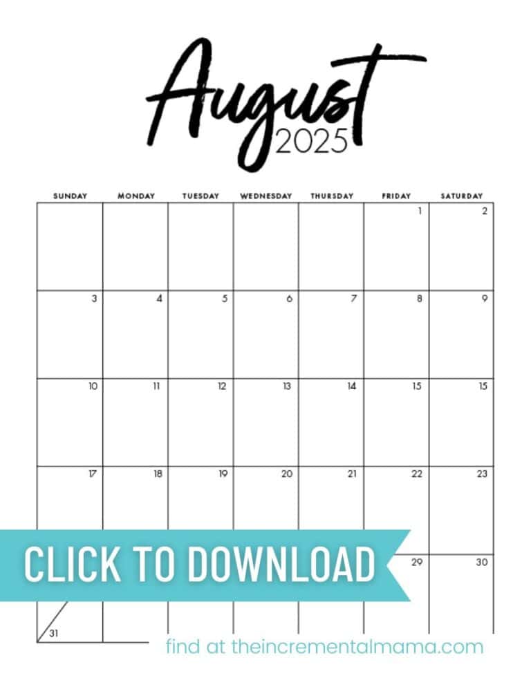 Free Printable 2025 Monthly Calendar Templates The Incremental Mama