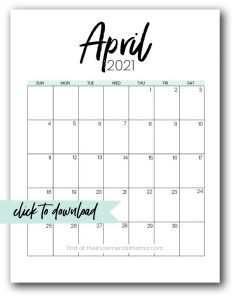 Free 2021 Monthly Calendar Printable PDFs - The Incremental Mama