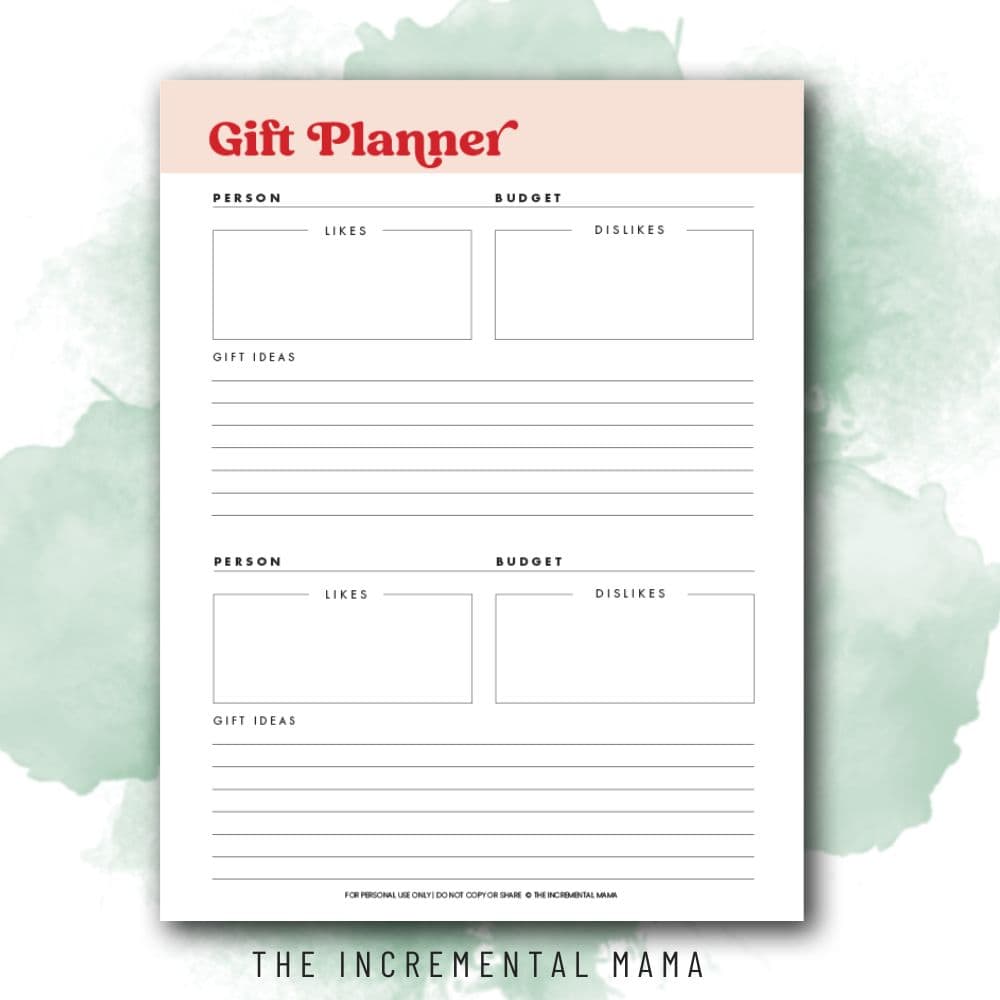 free printable gift planner PDF