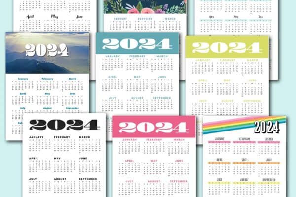 9 styles one page calendar teamplates
