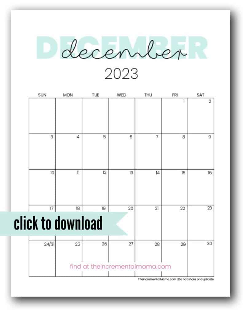 2023 printable monthly calendar december