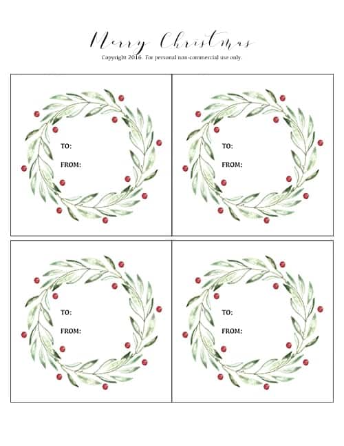 wreath gift tag printable