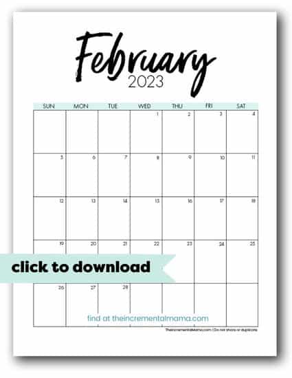 February 2023 calendar printable