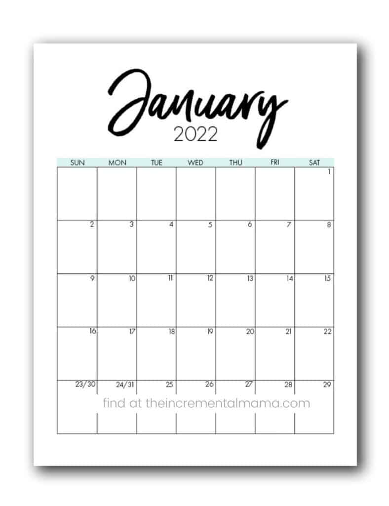 2022 calendar template printables