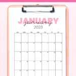 pink january 2023 calendar