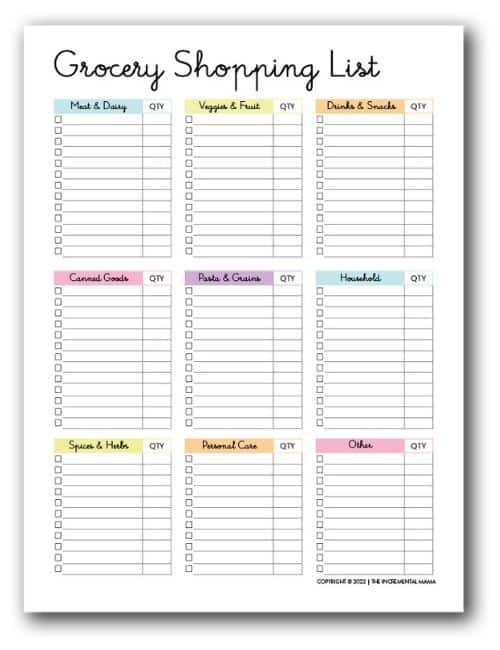 colorful grocery list template