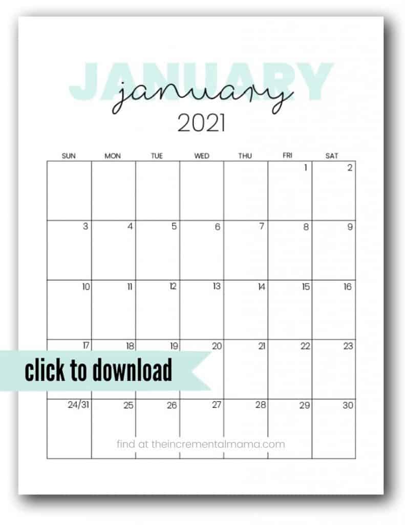 free january 2021 printable calendar
