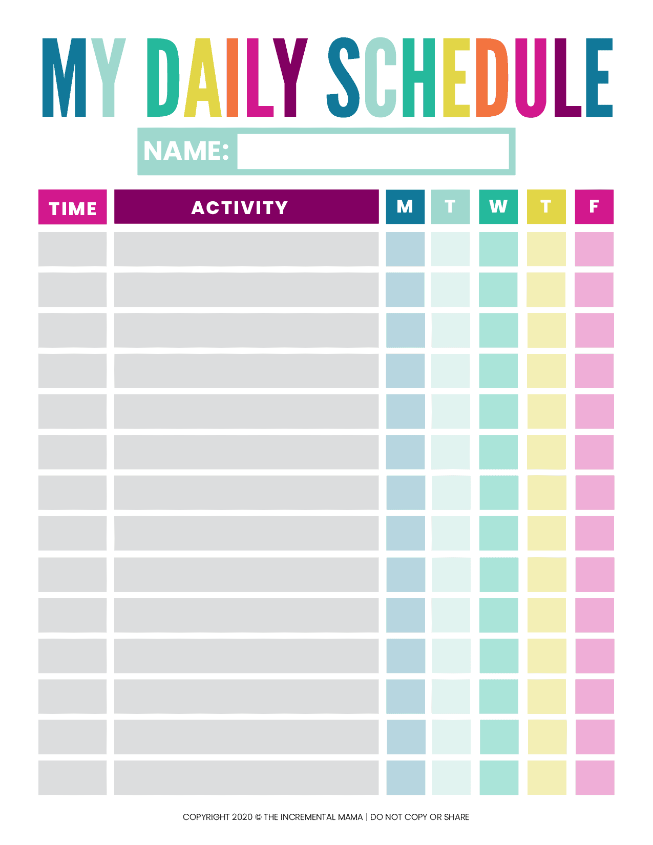 printable daily schedule for infant classroom