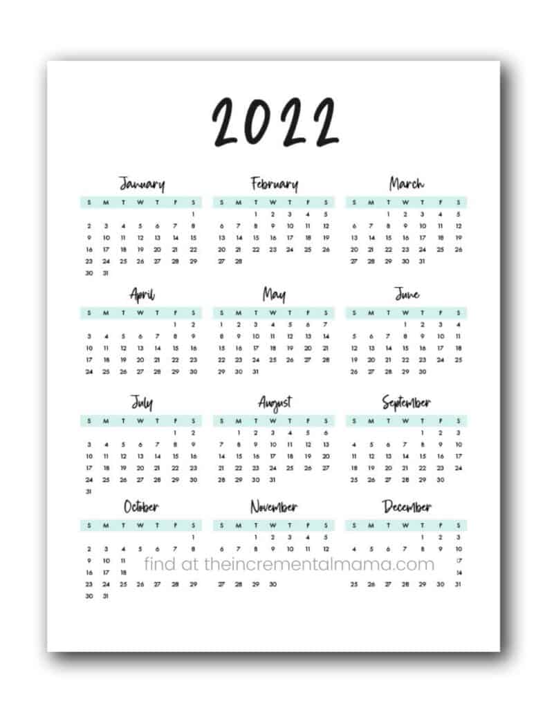 cute minimalist 2022 one page calendar free printable