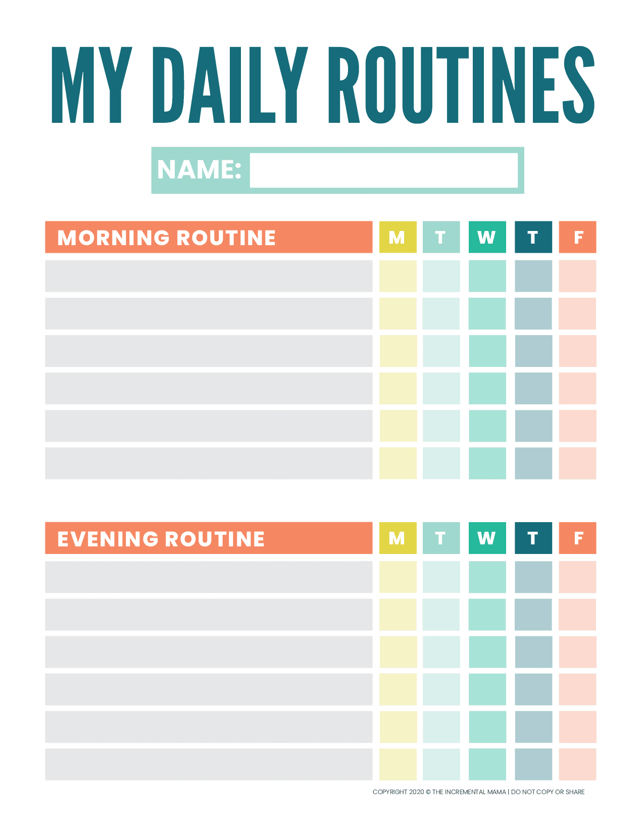 Free Printable Kid’s Daily Routine Chart Template - The Incremental Mama