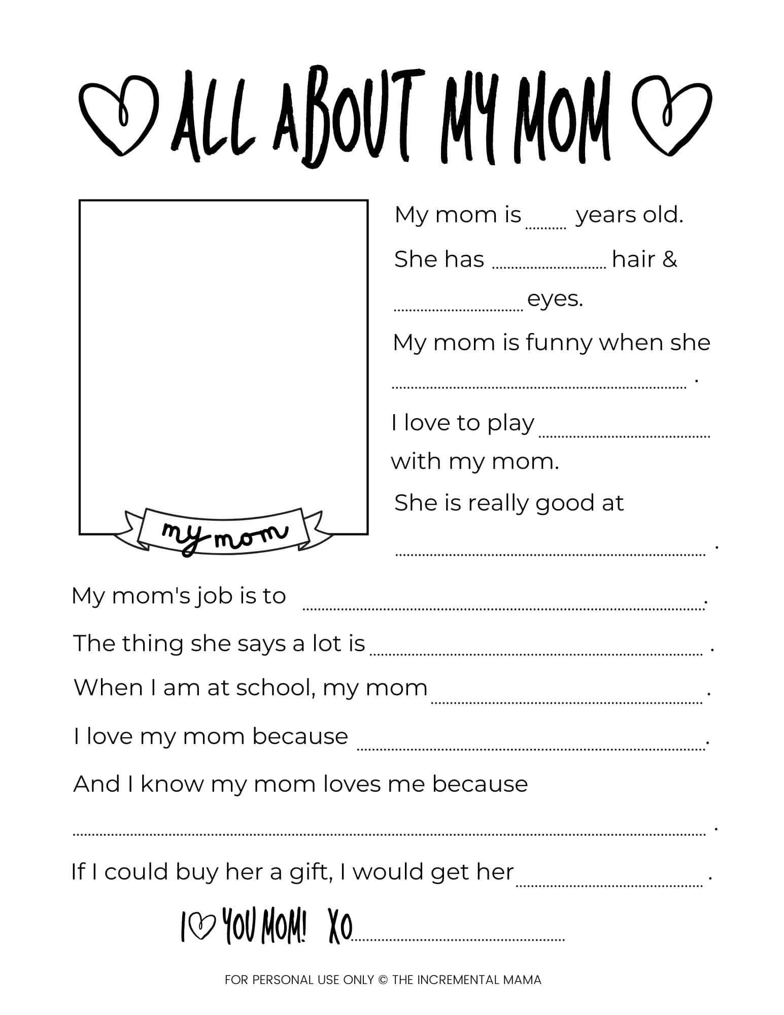 Free Mother's Day Questionnaire Printable Gift for Mom