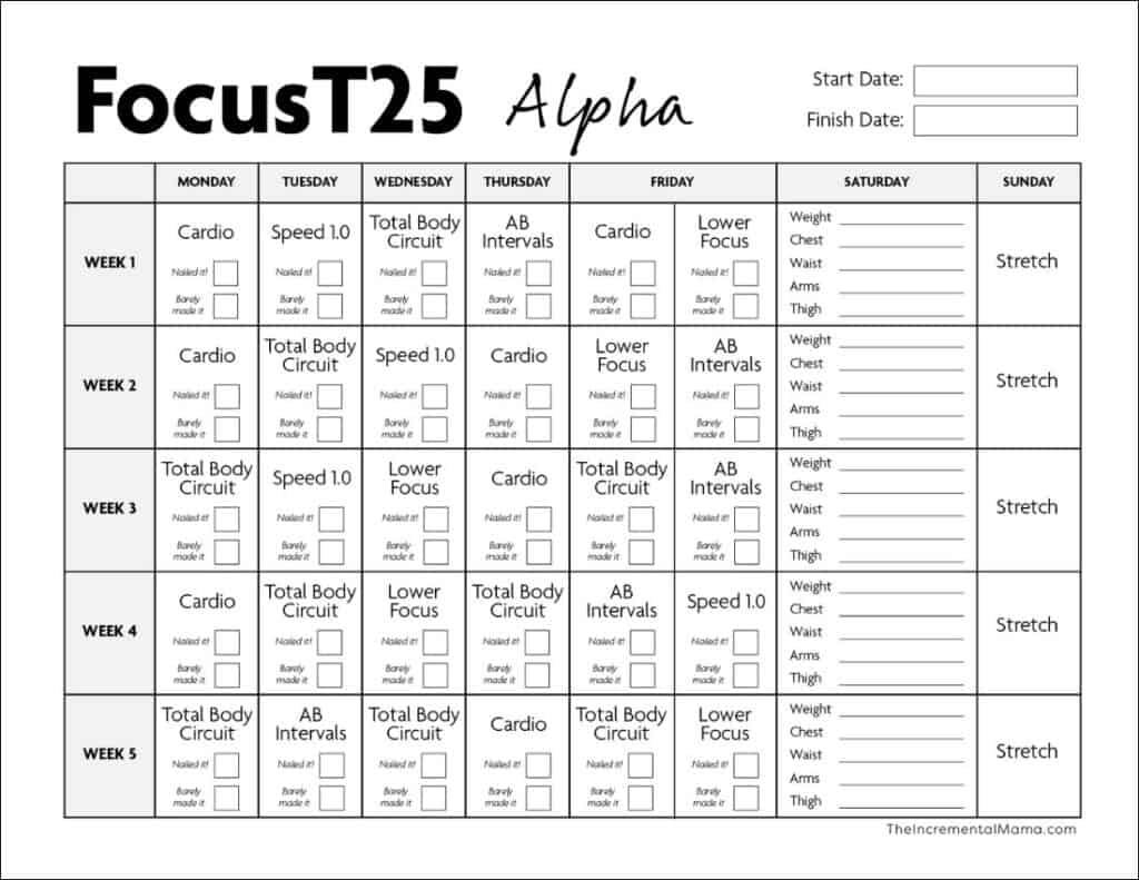 Free Printable Focus T25 Calendar