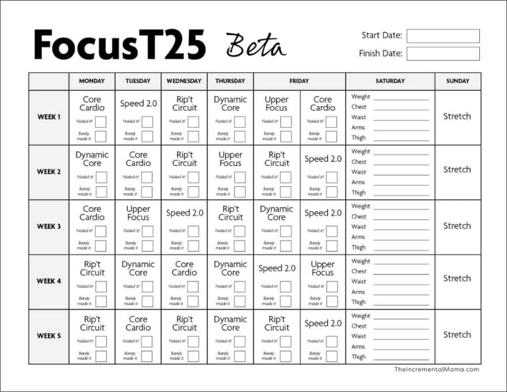 Free Printable Focus T25 Calendar (Alpha, Beta & Gamma)