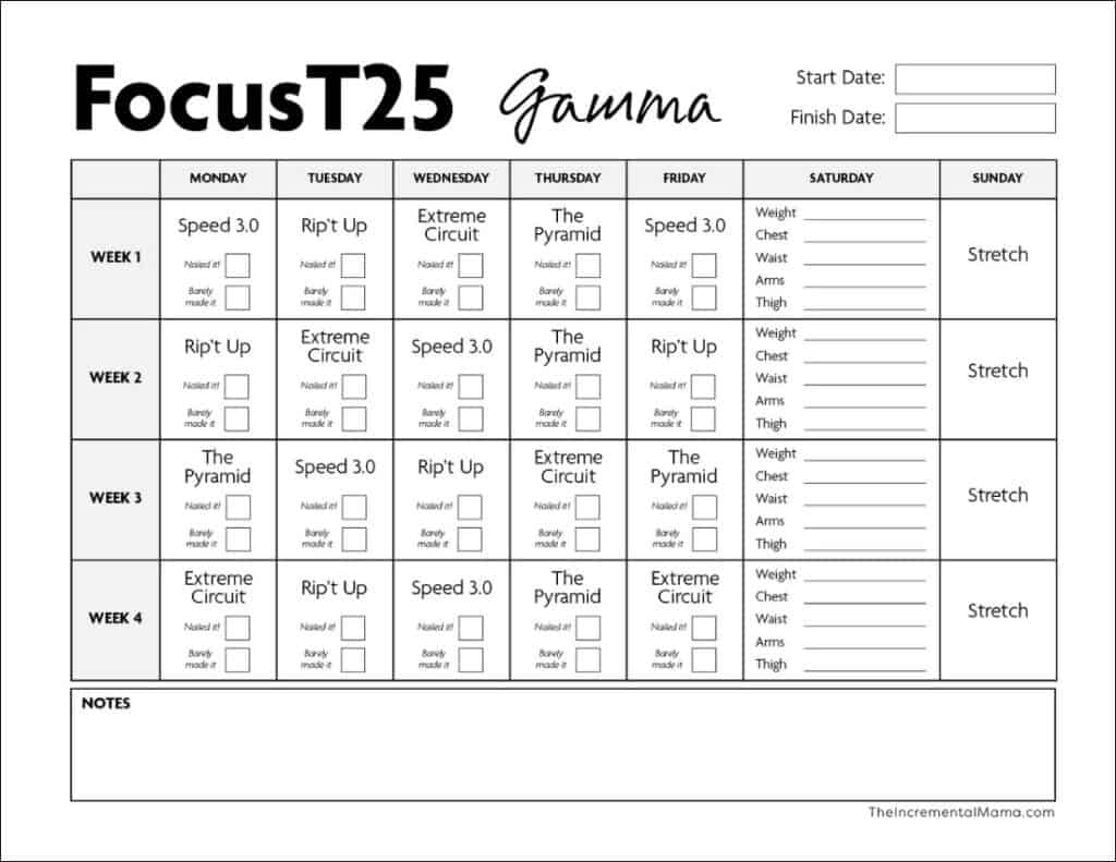 Get the Focus T25 Workout Calendar Schedules