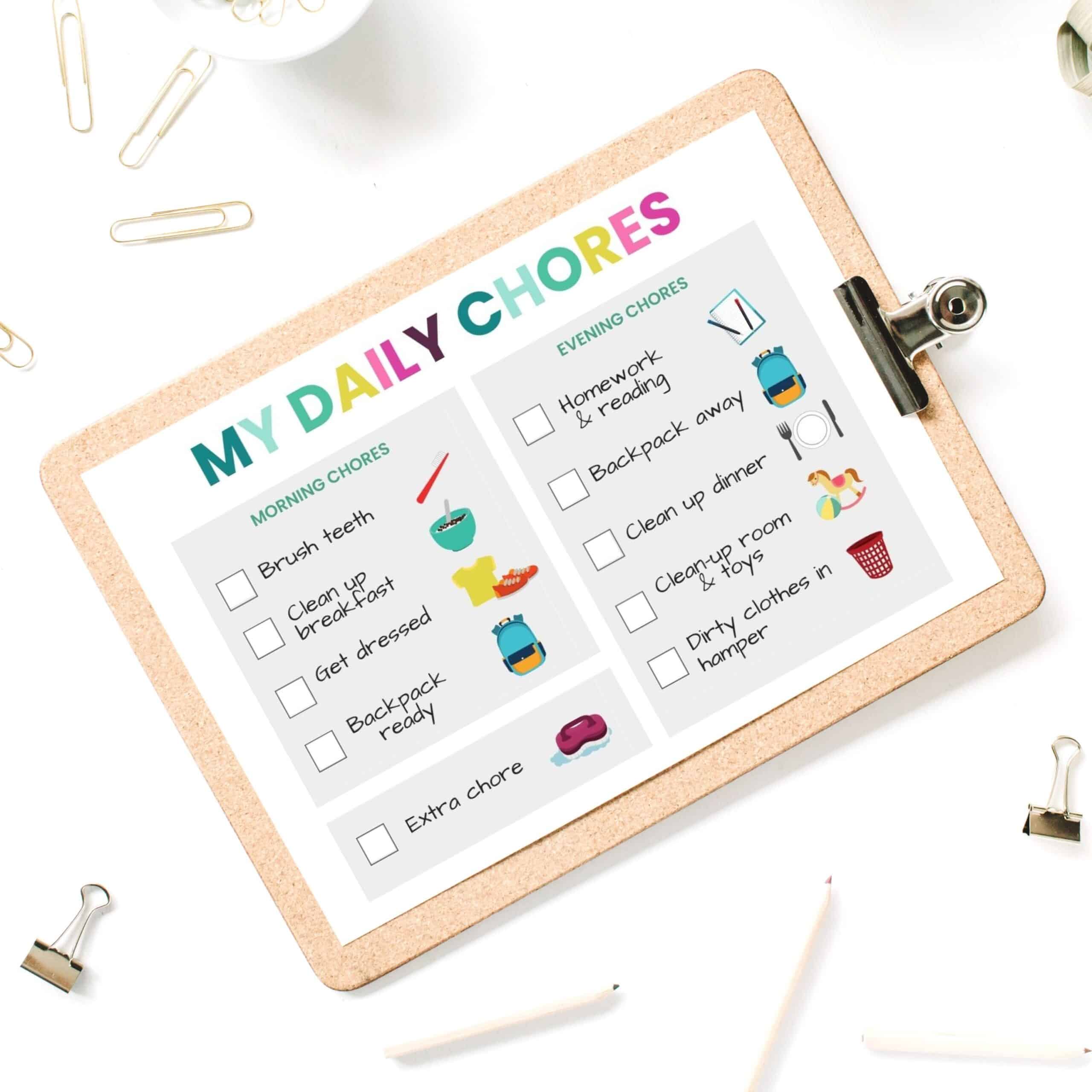 Kids Chore Chart BUNDLE - 'My Chore Chart' Weekly Page in 5 Colors -  Printable