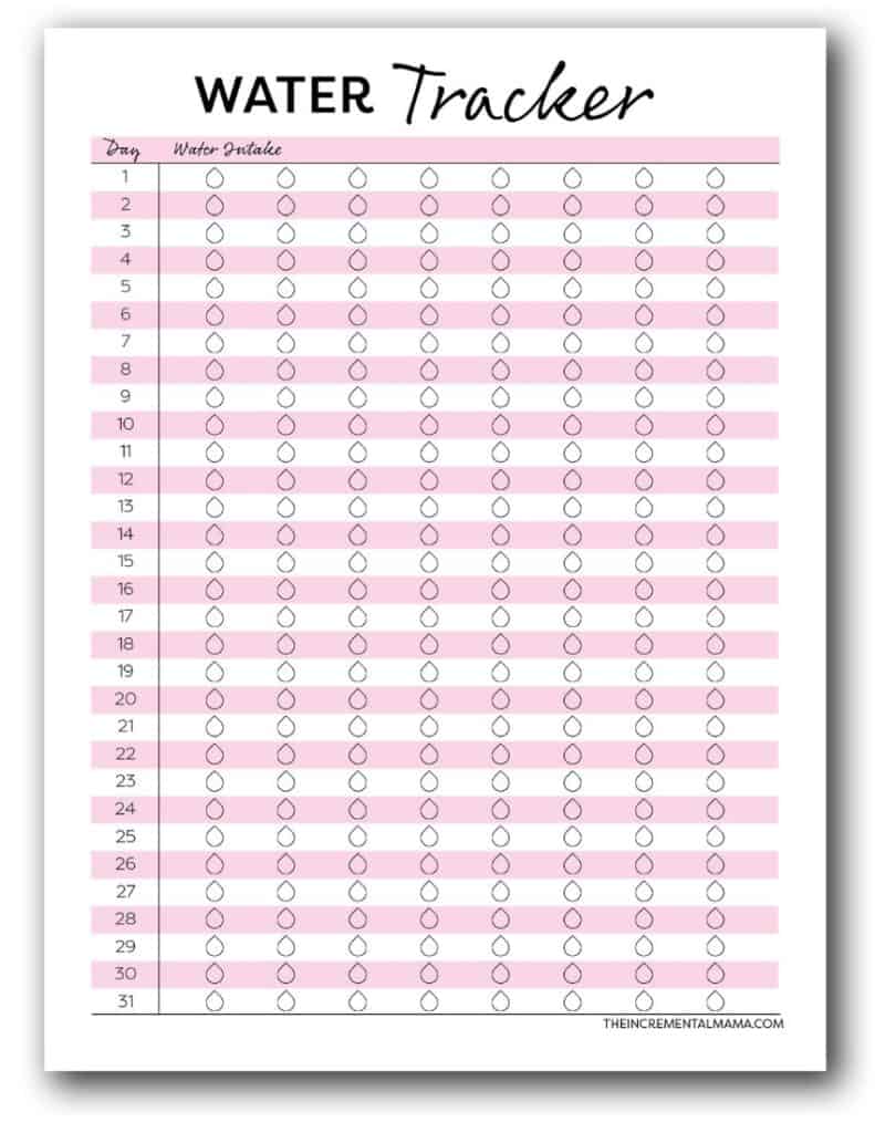 pink monthly water tracker pdf free