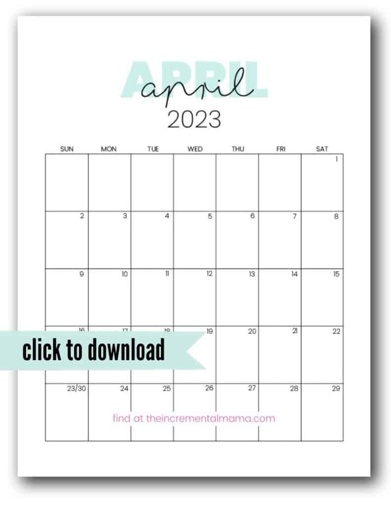 2023 printable monthly calendar april