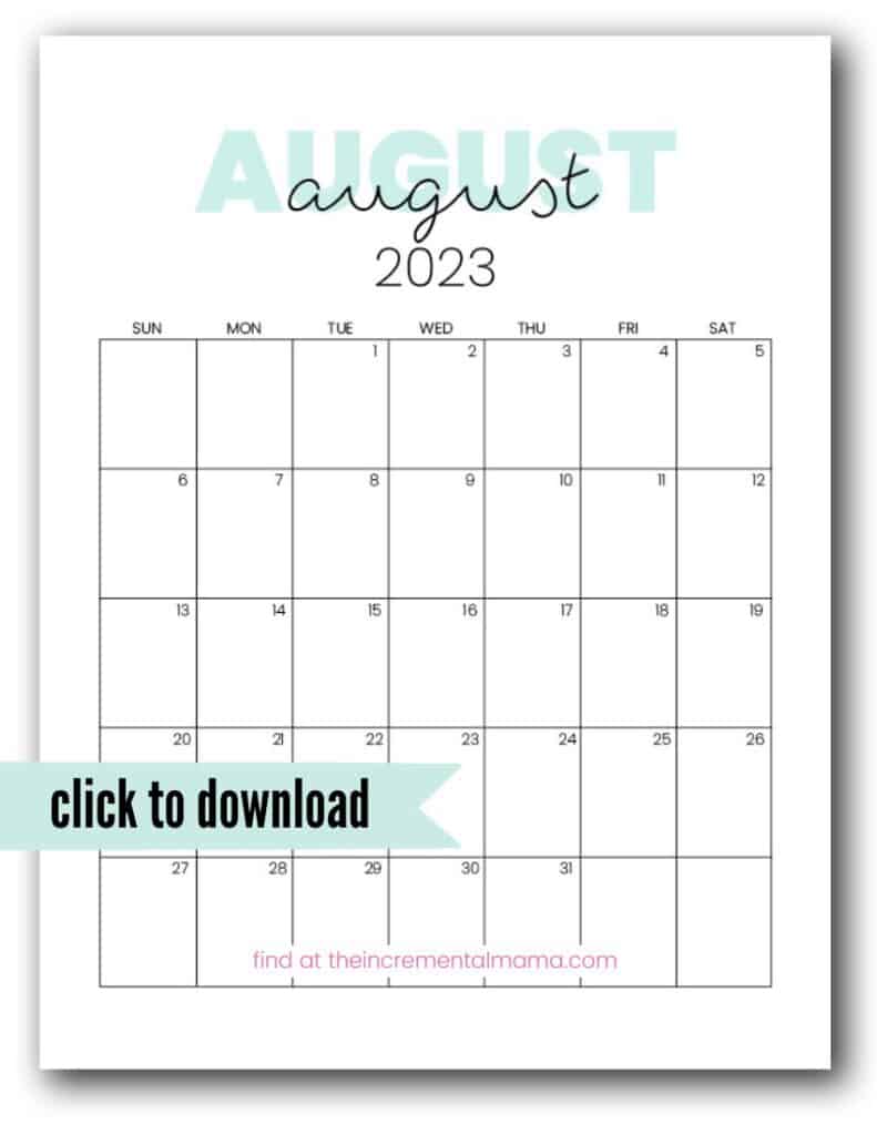2023 printable monthly calendar august