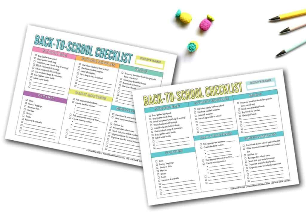 colorful back to school checklists pdf