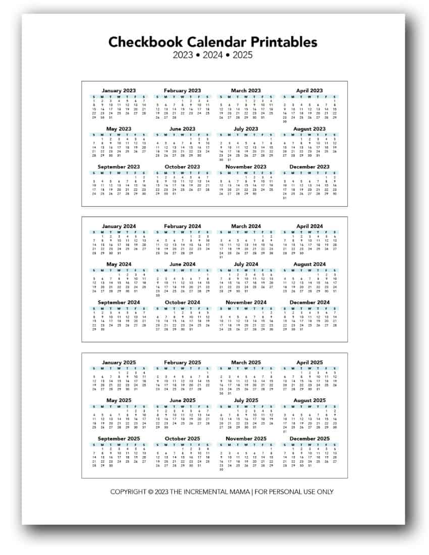 Printable Checkbook Calendar 2025