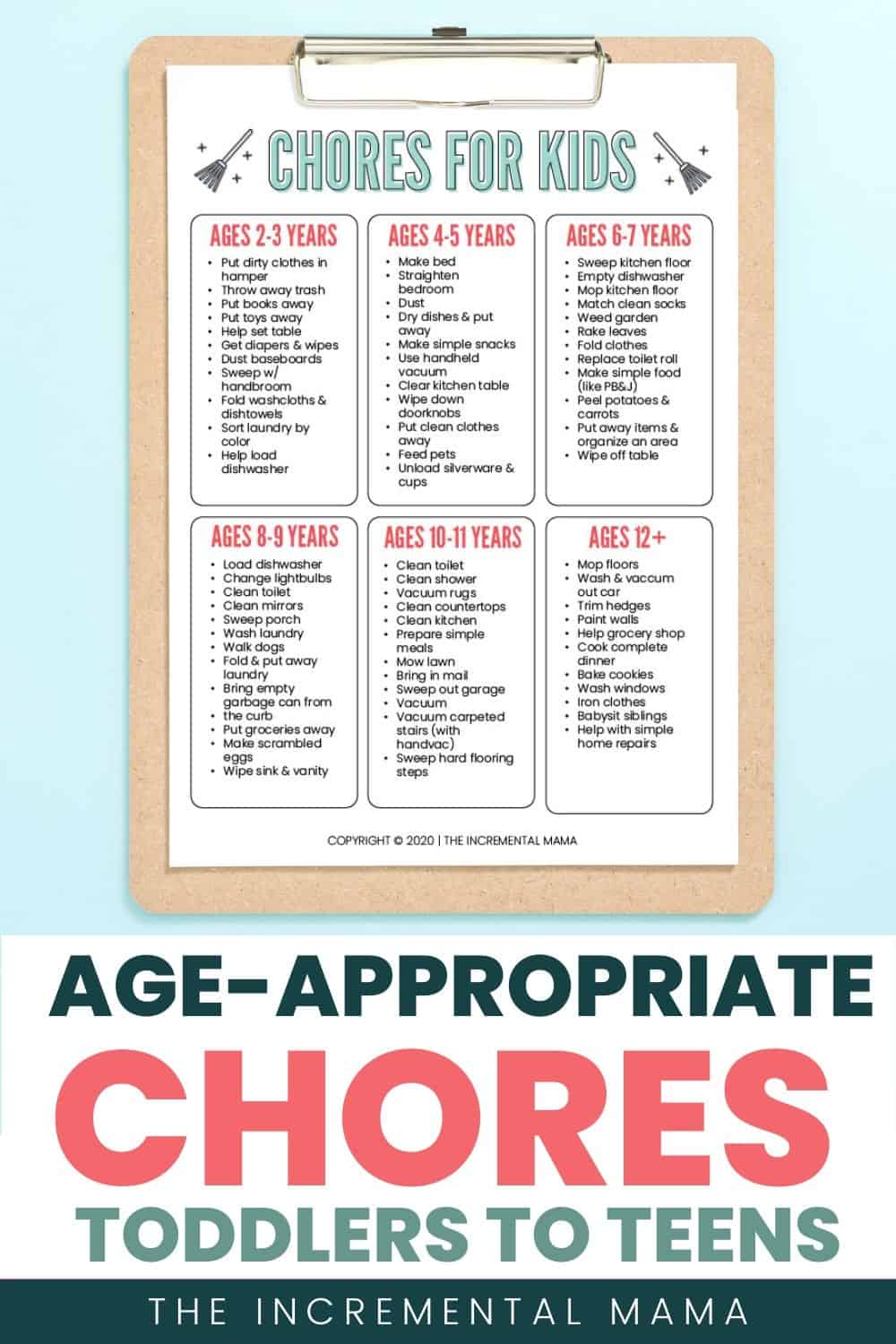 Printable Chore Chart by Age - The Incremental Mama