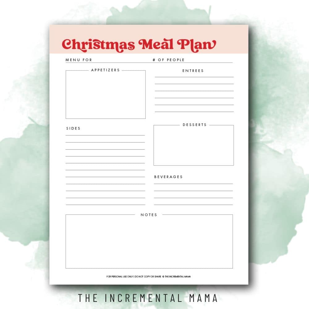 christmas dinner planner printable