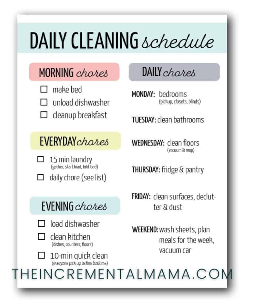 daily cleaning schedule for working moms