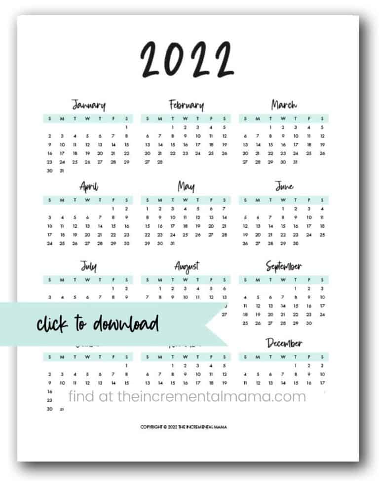 Cute & Minimalist 2022 One Page Calendar - Free Printable