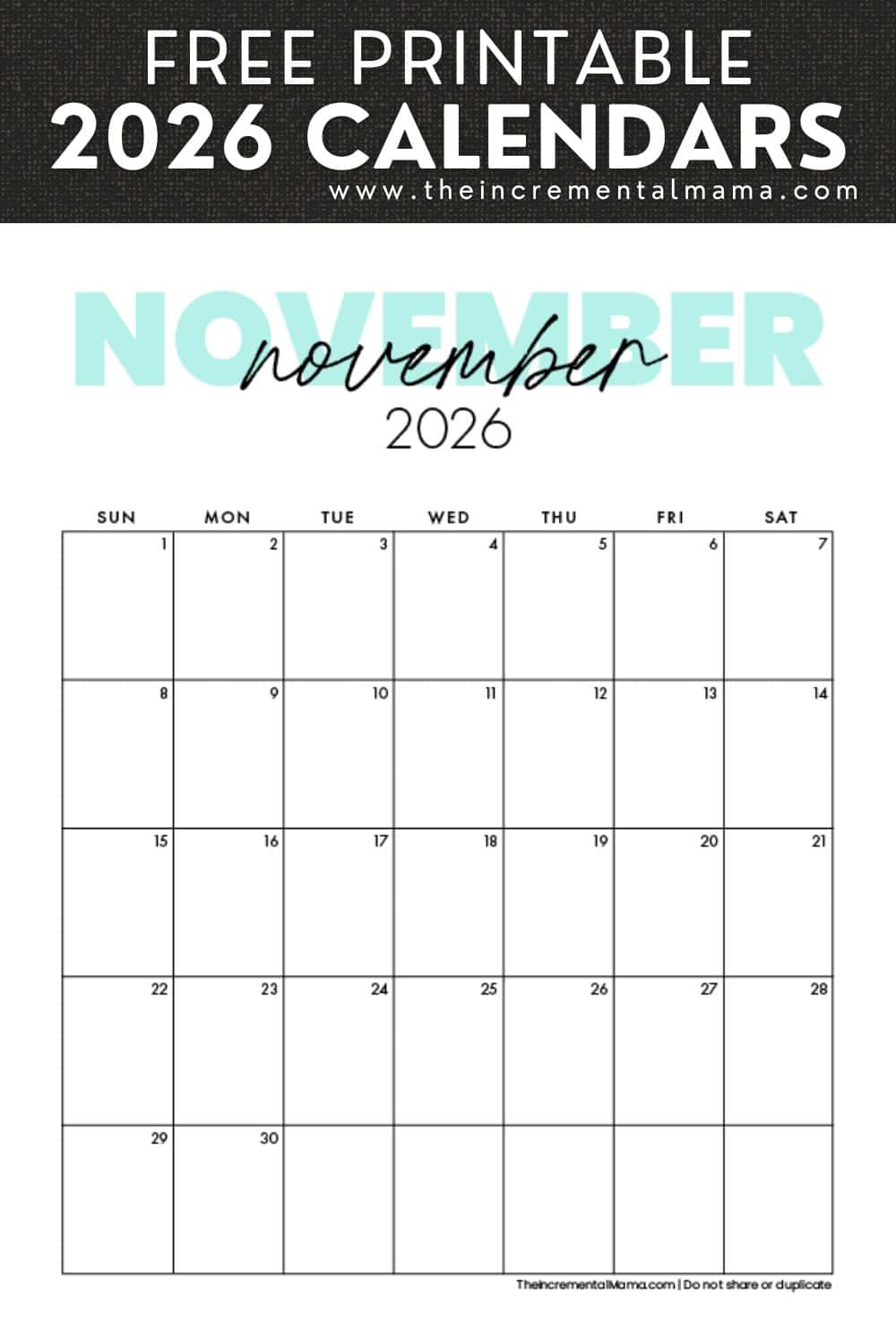 Cute 2026 Monthly Calendar Free Printable