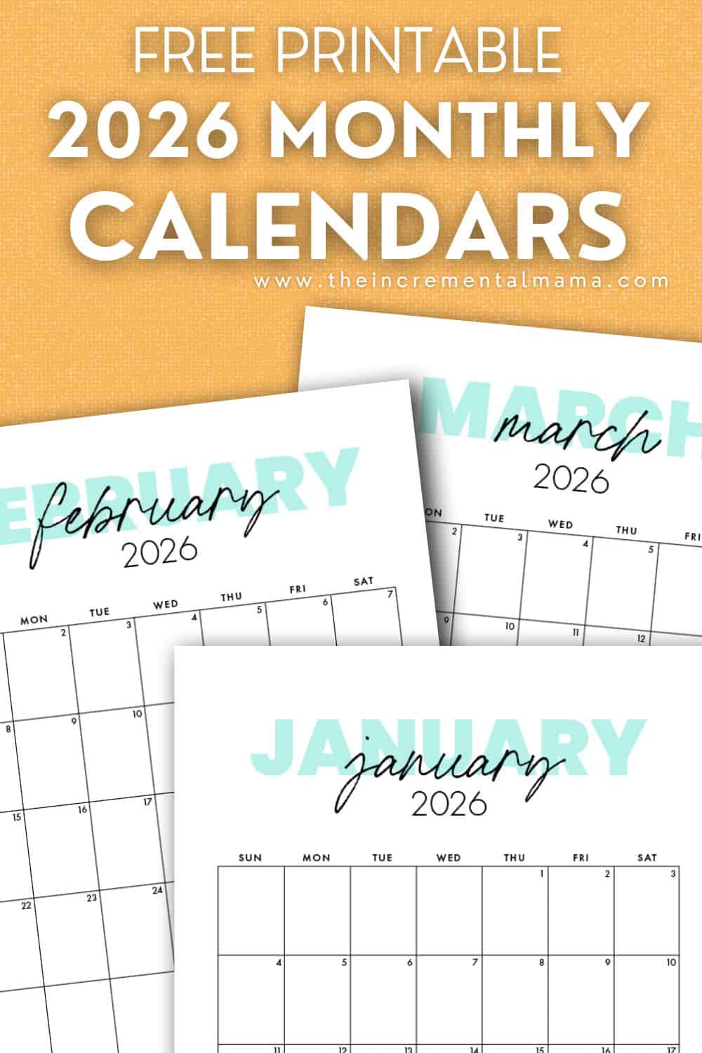 Cute 2026 Monthly Calendar Free Printable
