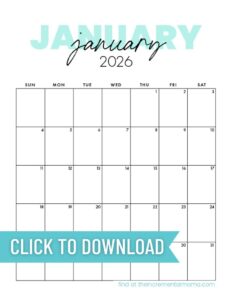 Cute 2026 Monthly Calendar Free Printable