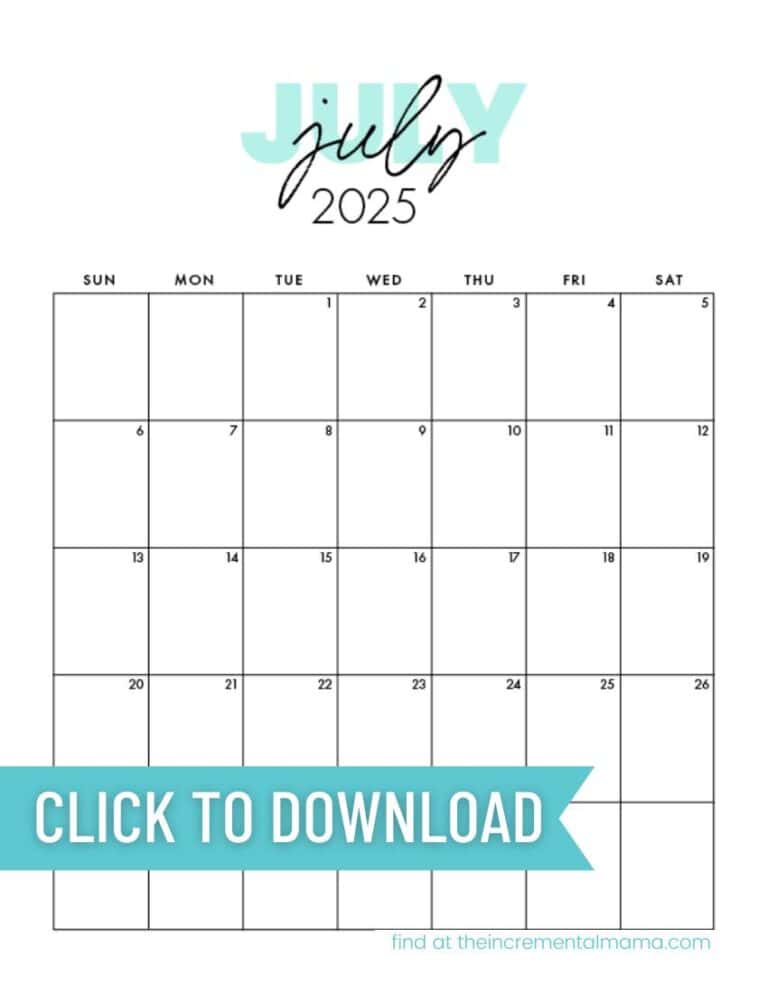 Cute 2025 Monthly Calendar Free Printable