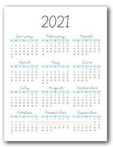 Cute Minimalist 2021 Calendar (Free One-Page Printable)