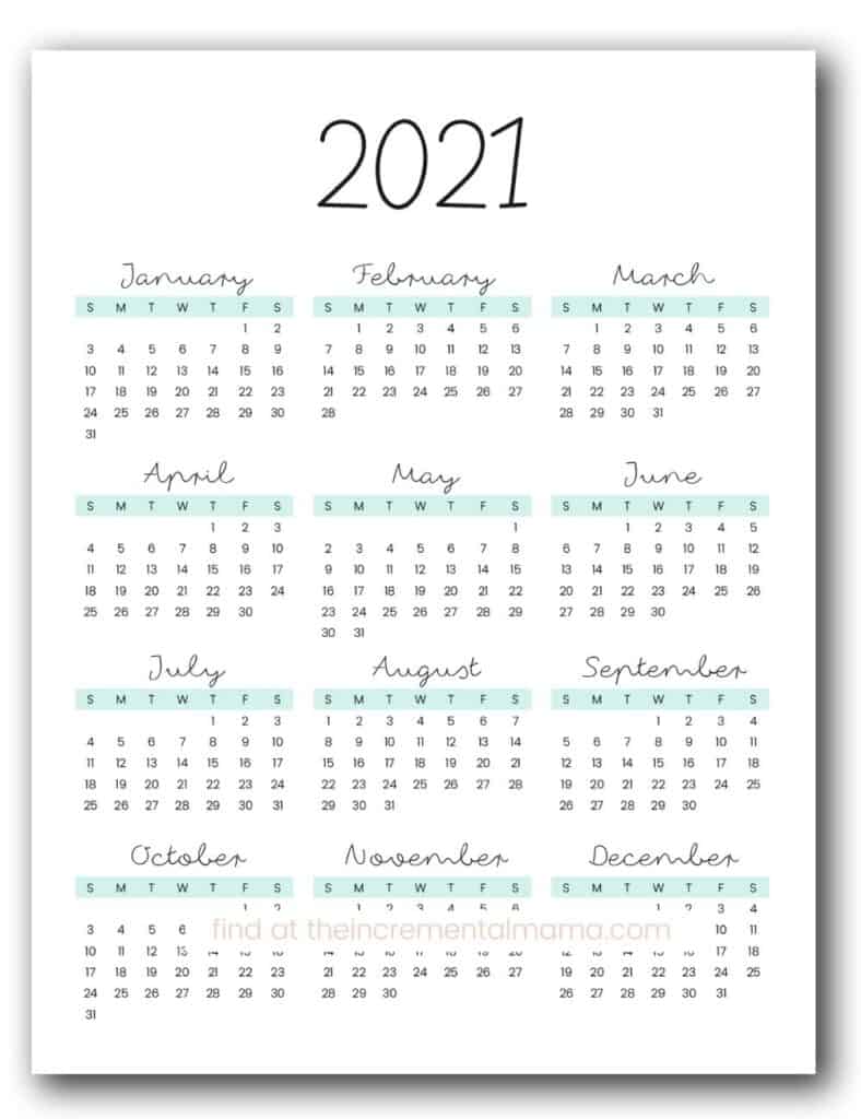 free printable 2021 calendar