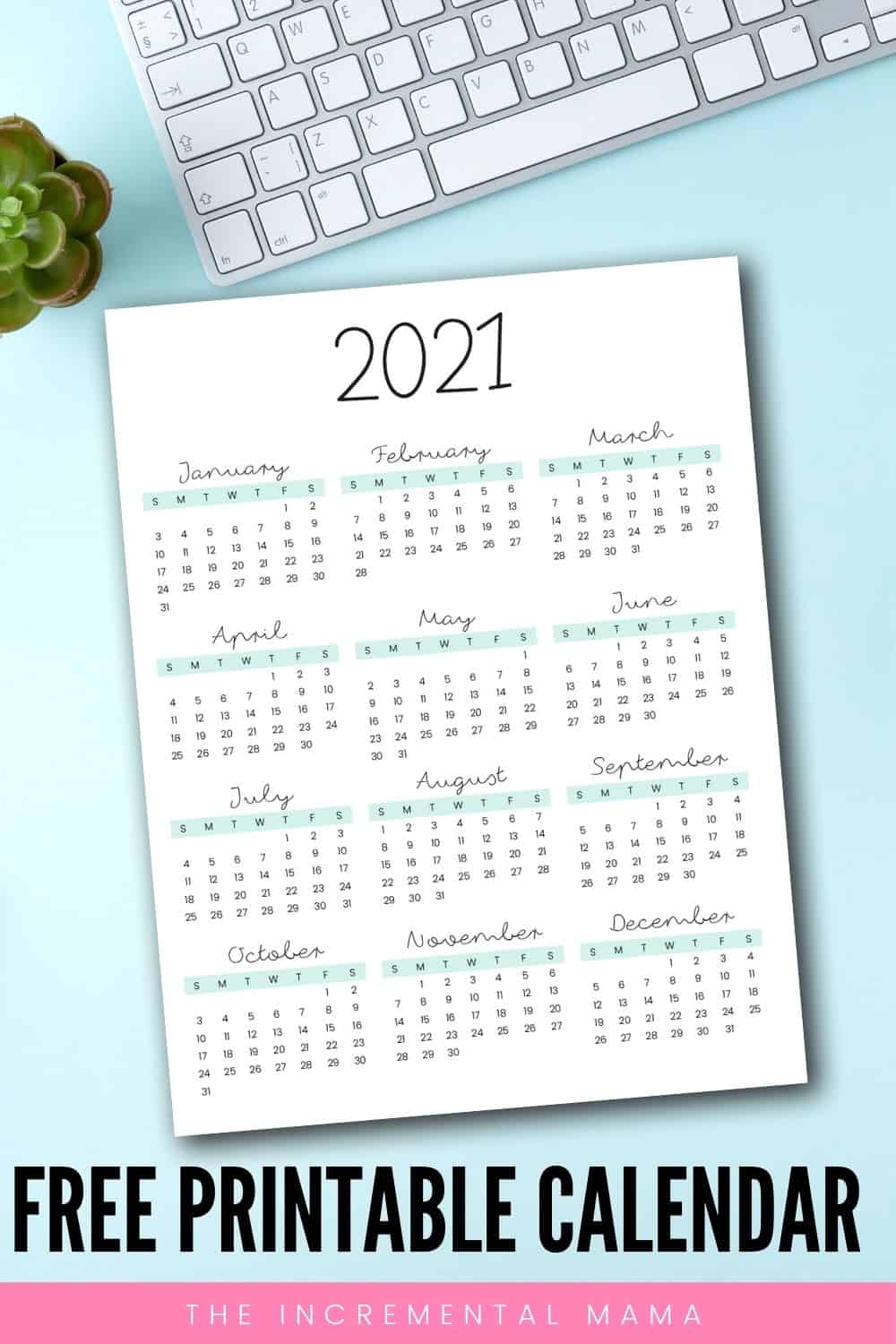 Cute Minimalist 2021 Calendar (free One-page Printable)