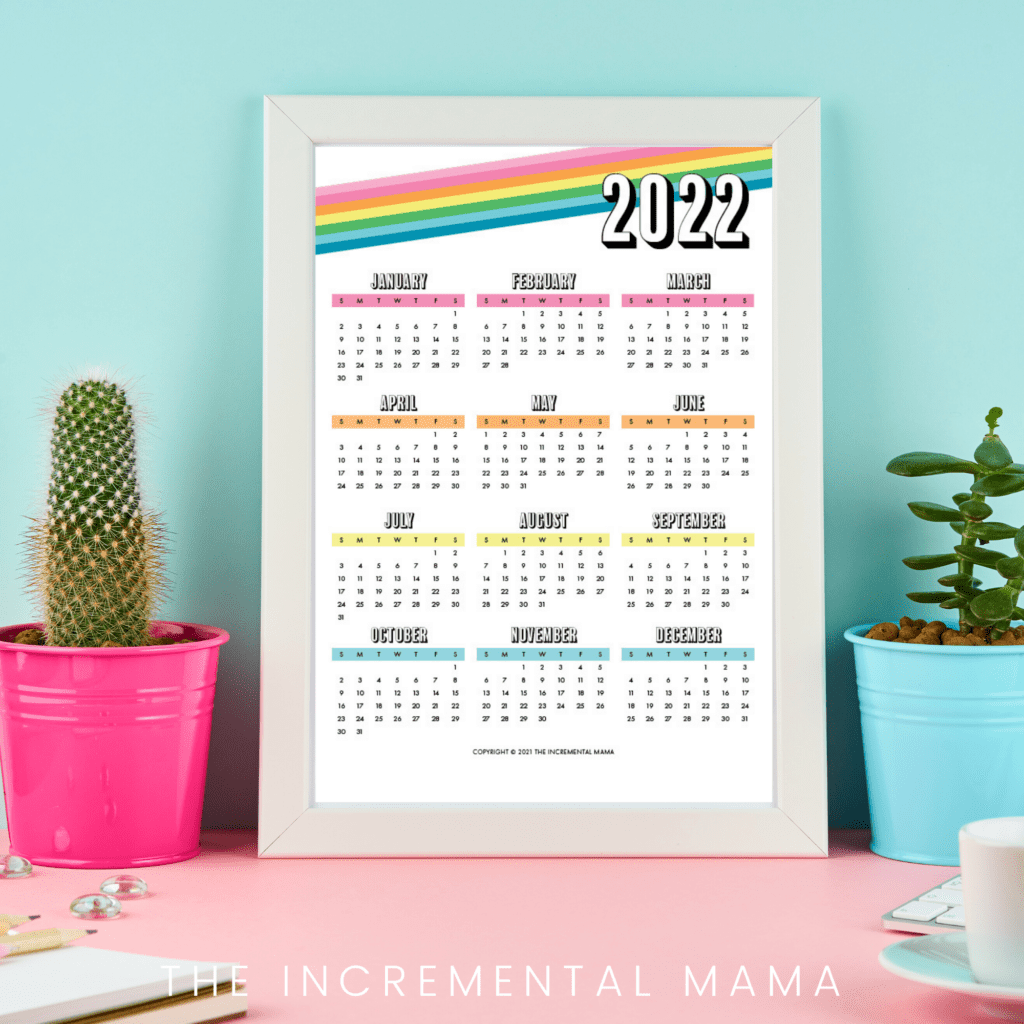 rainbow 2022 yearly calendar